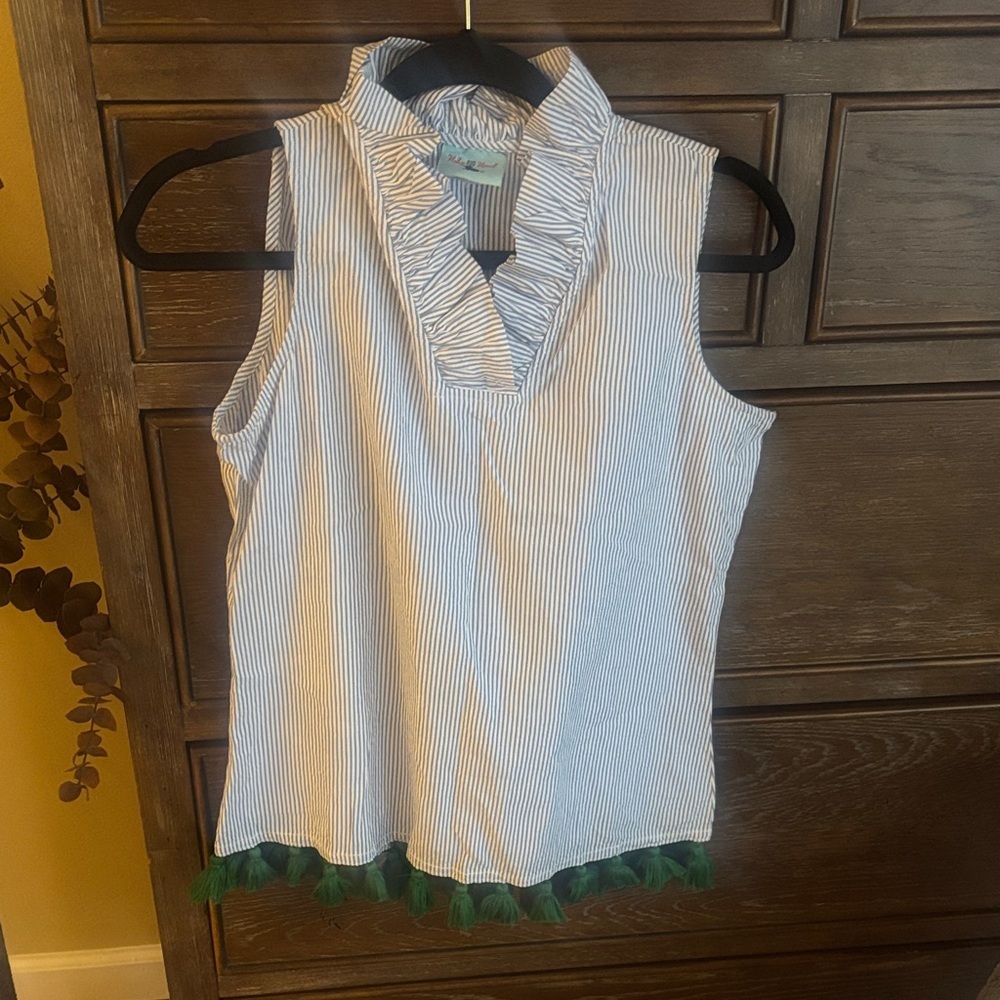 NWOT Haley and the Hound Blue Striped Ruffle Blouse